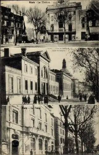 Ak Alès Alais Gard, Theater, Schulgebäude, Straße, Bäume, Personen