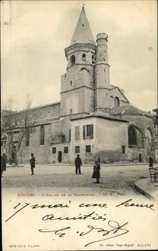 Ak Béziers Hérault,  L'Eglise de la Madeleine, Kirche, M. F. Phot, Papeterie Filippi