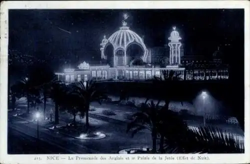 Ak Nice Nizza Alpes Maritimes, Nachtansicht, Palais de la Jetée, Promenade des Anglais, beleuchte