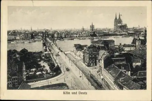 Ak Köln am Rhein, Stadtansicht  Deutzer Brücke, Kölner Dom, 