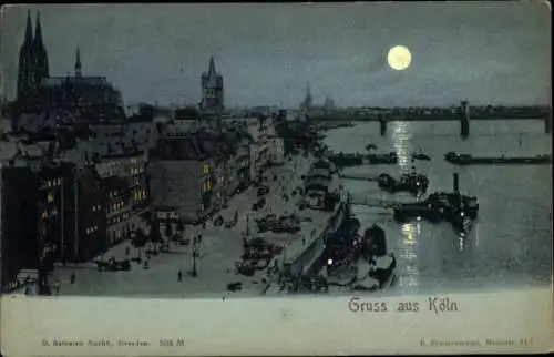 Ak Köln am Rhein, Nächtliche Stadtansicht, Rhein, Moonschein, Kölner Dom