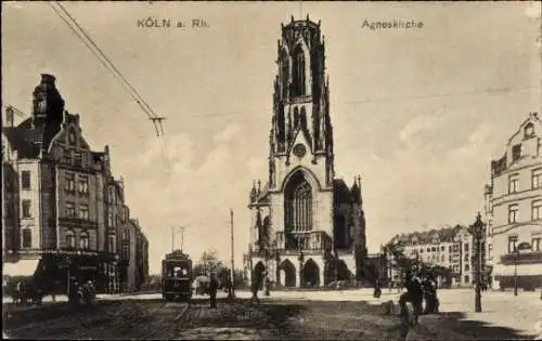 Ak Köln am Rhein, Straßenpartie bei der Agneskirche, Straßenbahn