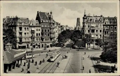 Ak Köln am Rhein, Stadtansicht mit Straßenbahn, Gebäude, Fußgängern, Straßenkreuzung