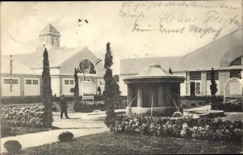Ak Krefeld am Niederrhein, Gewerbe-, Industrie- und Kunstausstellung 1911, Industriehalle, Garten