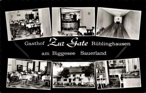 Ak Rüblinghausen Olpe im Sauerland Westfalen, Gasthof Zur Gate, am Biggesee, Sauerland, Innenansi