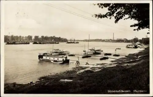 Ak Benrath Düsseldorf am Rhein, Düsseldorf Bennath, Rheinlandschaft, Boote am Wasser