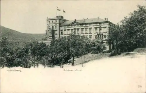 Ak Heidelberg am Neckar, Schloss-Hotel,  Architektur, Bäume, Berge