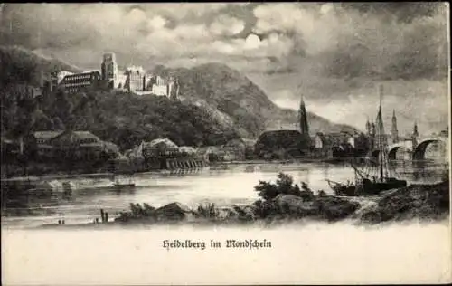 Ak Heidelberg am Neckar, Schloss, Fluss, Brücke, Nachtaufnahme