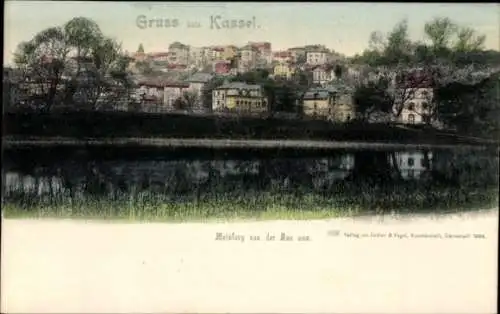 Ak Kassel in Hessen, Gruss aus  Blick auf die Stadt von der Rue aus, farbige Illustration