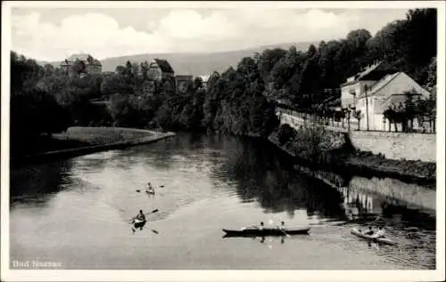 Ak Bad Nassau an der Lahn, Gesamtansicht, Fluss, Ruderboote