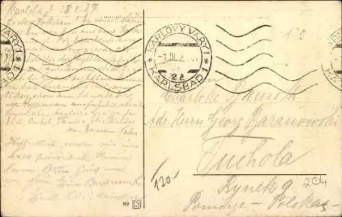 Ak Karlsbad in Baden, Café Posthof, Gebäude, Wald, ländliche Umgebung