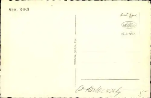 Ak Cheb Eger Reg. Karlsbad, Ansicht vom Stöckl, Platz, Denkmal, Kirche