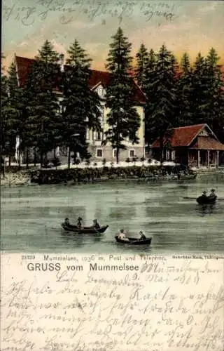 Ak Mummelsee Seebach im Schwarzwald Baden, Ruderboote auf dem Wasser