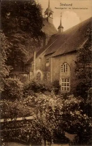 Ak Stralsund in Vorpommern, Rosengarten im Johanniskloster