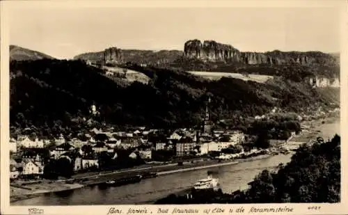 Ak Bad Schandau Sächsische Schweiz, Panoramablick auf  Elbe, Böhmische Schweiz, Schrammsteine
