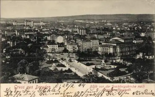 Ak Dresden Neustadt, Blick von der Dreikönigskirche, Neustadt, grüne und alte Gebäude