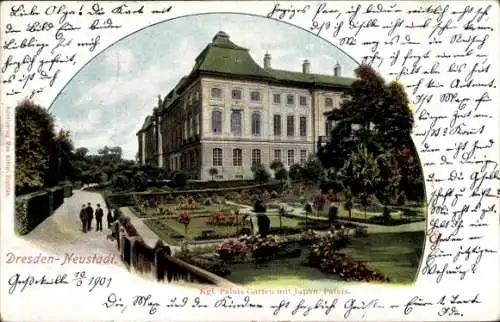 Litho Dresden Neustadt, Königlicher Palais Garten mit Japanischen Palais
