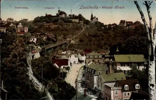 Ak Dresden Loschwitz Weißer Hirsch, Gesamtansicht, Drahtseilbahn, Luisenhof
