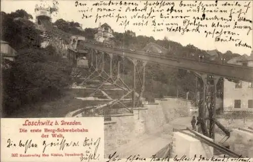 Ak Dresden Loschwitz, Albrechtsschlösser, Die erste Berg-Schwebebahn der Welt, herbstliche Landsc