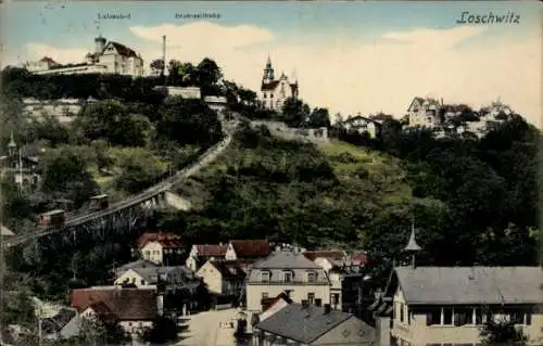 Ak Dresden Loschwitz, Blick auf  Laise hel, Drahtseilbahn, Hügel, Häuser