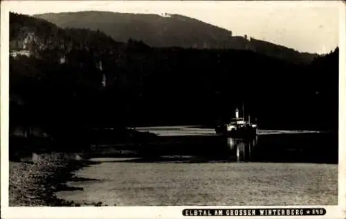Ak Ostrau Bad Schandau Sächsische Schweiz, Großer Winterberg, Elbtal, Schiff