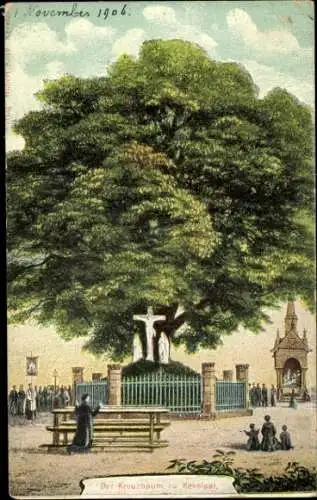 Ak Kevelaer am Niederrhein, Kreuzbaum, große Linde, Andächtige, Kapelle, Menschenmenge