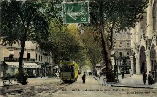 Ak Nice Nizza Alpes Maritimes, Avenue de la Gare Notre Dame