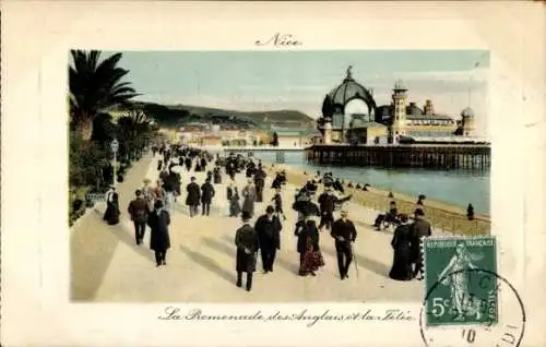 Ak Nice Nizza Alpes Maritimes, Promenade des Anglais, tolles Gebäude, Menschenmengen, Küstenblick
