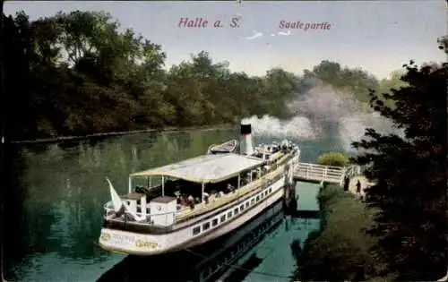 Ak Halle an der Saale, Saalepartie, Dampfschiff