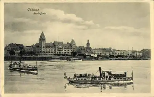 Ak Koblenz am Rhein, Rheinfront, Dampfer