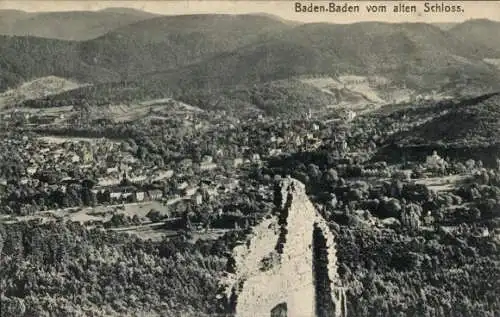 Ak Baden Baden am Schwarzwald, Panorama, Blick vom alten Schloss