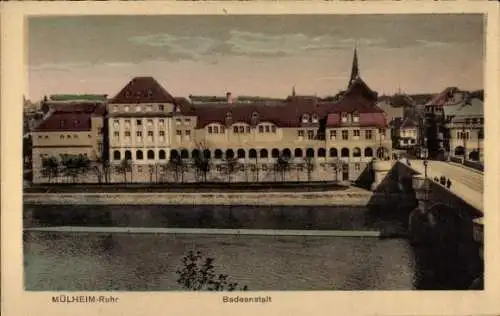 Ak Mülheim an der Ruhr, Badeanstalt, Mülheim-Ruhr,  Architektur, Flussansicht