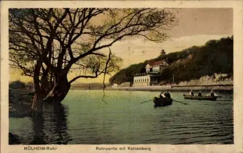 Ak Mülheim an der Ruhr, Ruhrpartie, Kahlenberg, Wasserlandschaft, Boote, Bäume