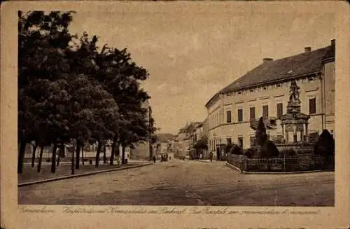 Ak Germersheim am Rhein, Hauptstraße, Kommandantur, Denkmal