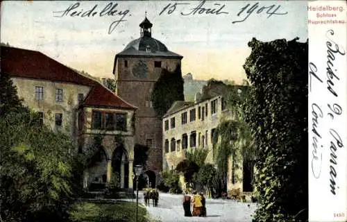 Ak Heidelberg am Neckar, Schloss Ruprechtsbau,  Architektur, blühende Landschaft, Personen