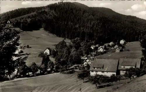 Ak Baiersbronn im Schwarzwald, Schwarzwald Landschaft, Häuser im Vordergrund, Waldberge im Hinter