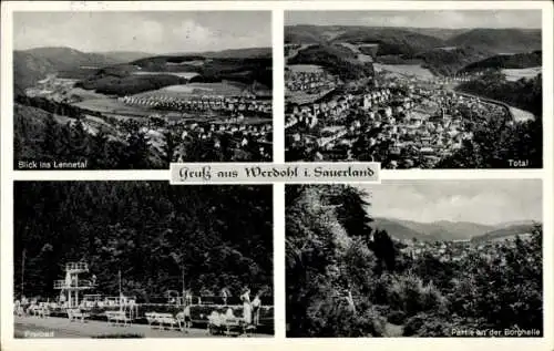 Ak Altenmühle Werdohl im Sauerland,  Blick ins Lennetal, Freibad, Total, Partie an der Borghelle