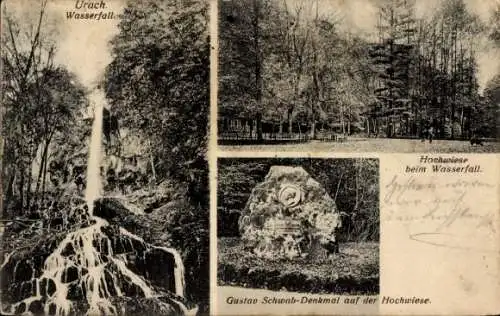 Ak Bad Urach in der Schwäbischen Alb Württemberg, Urach Wasserfall, Hochwiese, Gustav Schwab-Denk