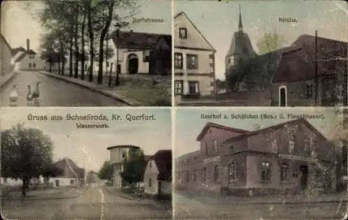 Ak Schnellroda Steigra im Saalekreis, Dorfstraße, Kirche, Wasserwerk, Gasthof z. Schäfchen