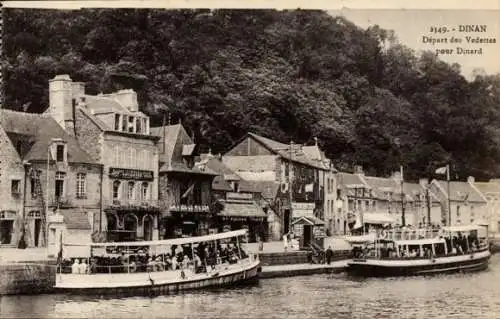 Ak Dinan Côtes-d’Armor, Fachwerkhäuser, Hafen, Boote, Abfahrt nach Dinard