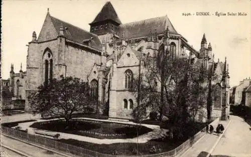 Ak Dinan Côtes-d’Armor, Eglise Saint Malo,  Architektur, Baum, Gartenanlage