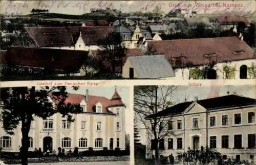 Ak Wiesa Kamenz in der Lausitz, Ansicht von Wiesa bei Kamenz, Gasthof zum Deutschen Kaiser, Schul