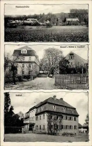 Ak Nedaschütz Göda in der Oberlausitz, Schloss, Mühle, Gasthof