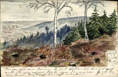 Handgemalt Ak Bischofswerda in Sachsen, Gesamtansicht, Leuthenberg