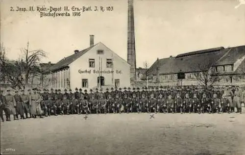 Ak Bischofswerda in Sachsen, 2. Insp. II. Rekruten-Depot II., Ersatz-Bataillon I. R. 103