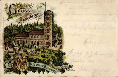 Litho Butterberg Bischofswerda in Sachsen, Schauturm, Wappen