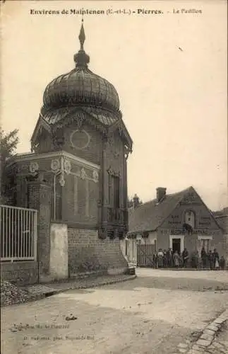 Ak Maintenon Eure et Loir, Pavillon mit Turm,  Architektur, Menschen in der Nähe