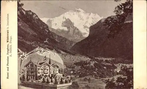 Ak Wilderswyl Wilderswil Kanton Bern Schweiz, Hotel und Pension Jungfrau, Berglandschaft, Alpen