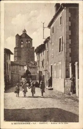 Ak Marsac Creuse, L'AUVERGNE, Avenue de la Gare, Kirche, Kinder auf der Straße