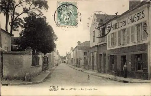 Ak Avon Seine et Marne, Straße mit Häusern, Hotel des Chasses, Stempel, 